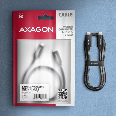 BUCM2-CM20AB Kabel USB-C - USB-C, 2.0m 5A charging, ALU, 240W PD, oplot, USB2.0, czarny