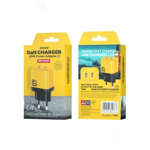 Ładowarka sieciowa 2x USB-C Super Fast Charger GaN 40W Żółta Ładowarka sieciowa 2x USB-C Super Fast Charger GaN 40W Żółta