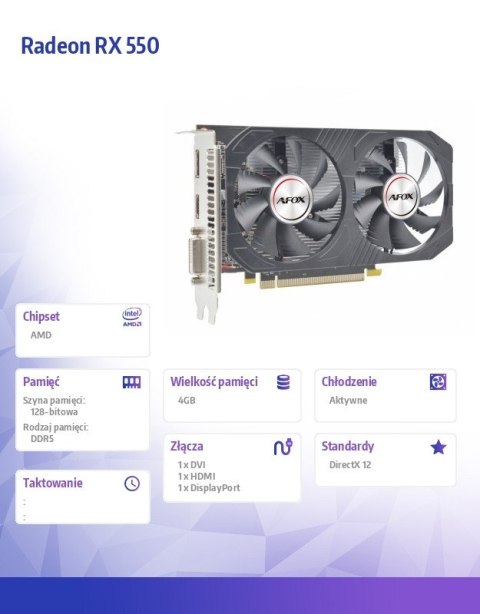 Karta graficzna Radeon RX 550 4GB GDDR5 128Bit DVI HDMI DP ATX Karta graficzna Radeon RX 550 4GB GDDR5 128Bit DVI HDMI DP ATX