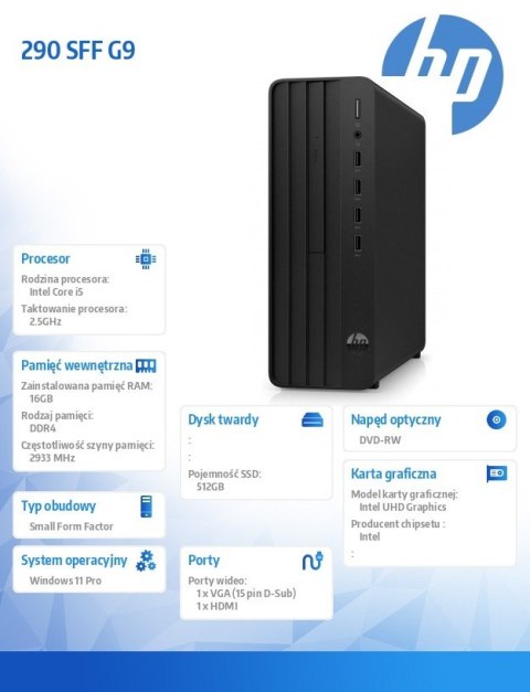 Komputer 290SFF G9 i5-12400 512GB/16GB/DVD/W11P 6D324EA Komputer 290SFF G9 i5-12400 512GB/16GB/DVD/W11P 6D324EA