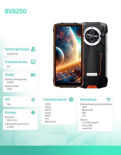 Smartfon BV8200 12/256GB Pomarańczowy