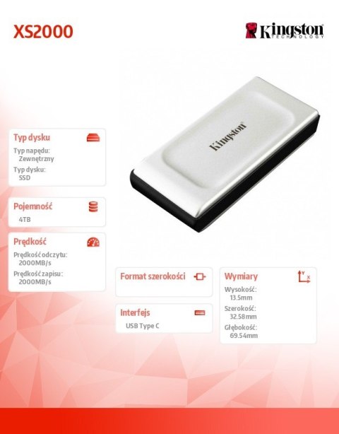 Dysk SSD XS2000 4000GB USB3.2 Gen2.2 zewnętrzny Dysk SSD XS2000 4000GB USB3.2 Gen2.2 zewnętrzny