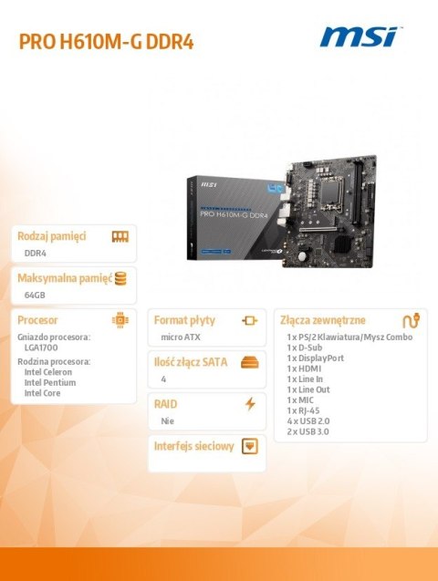 Płyta główna PRO H610M-G s1700 DDR4 DP/HDMI M.2 mATX Płyta główna PRO H610M-G s1700 DDR4 DP/HDMI M.2 mATX