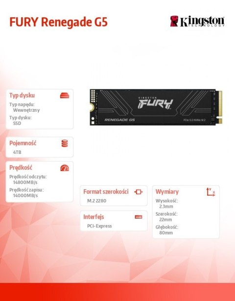 Dysk SSD Renegade G5 4TB NVMe 5.0 M.2 2280 14800/14000MB/s