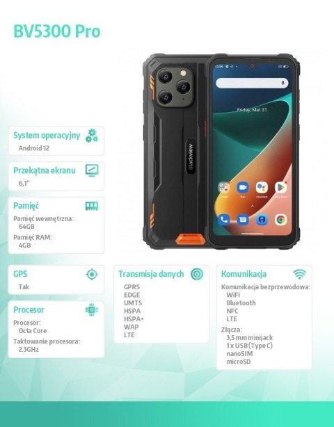 Smartfon BV5300 PRO 4/64GB 6580h pomarańczowy