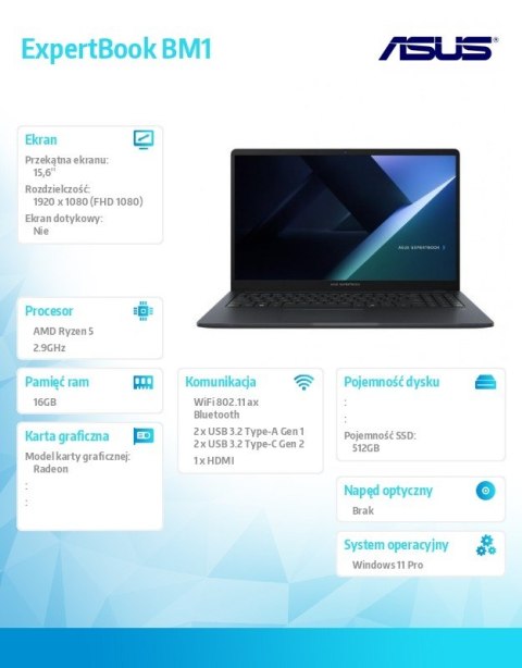Notebook ExpertBook BM1 BM1503CDA-S70065X R5 7535U 16GB/512GB