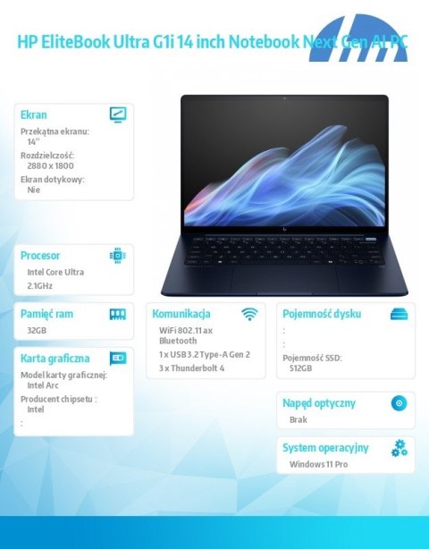 Notebook EliteBook Ultra G1i U5 228V/512GB/32GB/W11P/14.0 B9ZW8ET Notebook EliteBook Ultra G1i U5 228V/512GB/32GB/W11P/14.0 B9ZW8ET