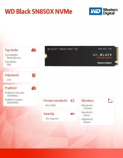 Dysk SSD WD Black SN850X 2TB NVMe 2280 M2 Dysk SSD WD Black SN850X 2TB NVMe 2280 M2