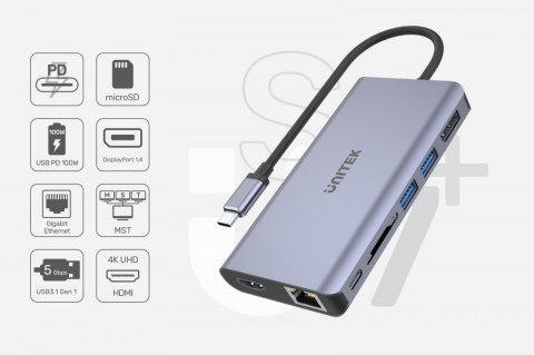 HUB USB-C 2x USB 3.1, HDMI 2.0, DP 1.4, RJ45, SD, PD 100W; D1056A HUB USB-C 2x USB 3.1, HDMI 2.0, DP 1.4, RJ45, SD, PD 100W; D1056A