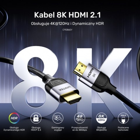 Kabel HDMI 2.1 8K 60Hz 1.5m; czarny; C11086GY01-1.5M Kabel HDMI 2.1 8K 60Hz 1.5m; czarny; C11086GY01-1.5M