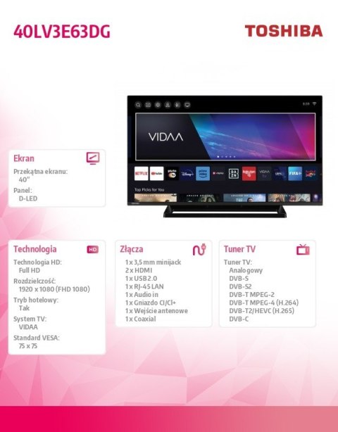 Telewizor LED 40 cali 40LV3E63DG
