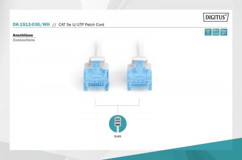 Patch cord U/UTP kat.5e PVC 3m Biały Patch cord U/UTP kat.5e PVC 3m Biały