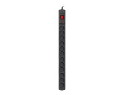 Listwa przeciwprzepięciowa M12/16A Rack 19'' 2.5m czarna (12 gniazd) do montażu pionowego