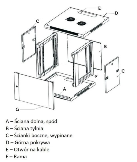 Szafka wisząca rack 9U 600x450 szara szklane drzwi Szafka wisząca rack 9U 600x450 szara szklane drzwi