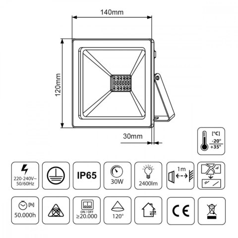 Naświetlacz Led Slim 30 W 2400lm MCE530 NW Naświetlacz Led Slim 30 W 2400lm MCE530 NW