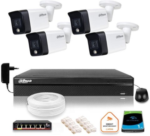 Zestaw monitoringu IP Dahua 4 kamery tubowe 6Mpx Dysk 1TB Zestaw monitoringu IP Dahua 4 kamery tubowe 6Mpx Dysk 1TB