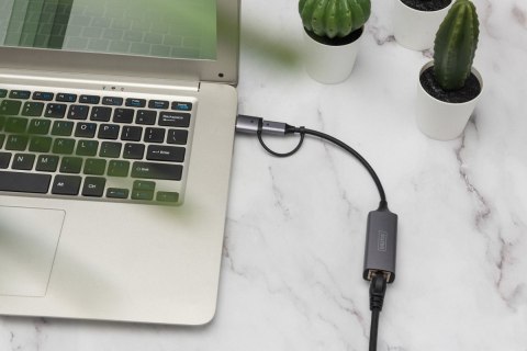 Karta sieciowa przewodowa USB 3.1 Typ C + USB A do 1x RJ45 2.5 Gigabit Ethernet 10/100/1000/2500Mbps Karta sieciowa przewodowa USB 3.1 Typ C + USB A do 1x RJ45 2.5 Gigabit Ethernet 10/100/1000/2500Mbps