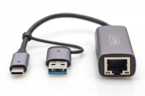 Karta sieciowa przewodowa USB 3.1 Typ C + USB A do 1x RJ45 2.5 Gigabit Ethernet 10/100/1000/2500Mbps Karta sieciowa przewodowa USB 3.1 Typ C + USB A do 1x RJ45 2.5 Gigabit Ethernet 10/100/1000/2500Mbps
