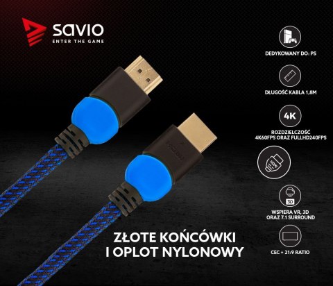 Kabel HDMI 2.0 niebiesko-czarny 1,8m, GCL-02 Kabel HDMI 2.0 niebiesko-czarny 1,8m, GCL-02