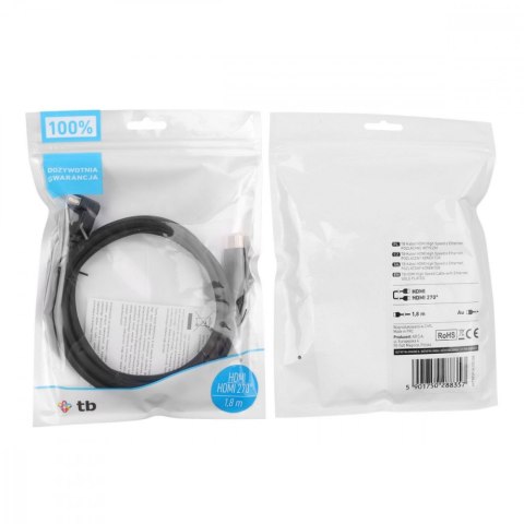 Kabel HDMI v 2.0 pozłacany 1.8 m kątowy Kabel HDMI v 2.0 pozłacany 1.8 m kątowy