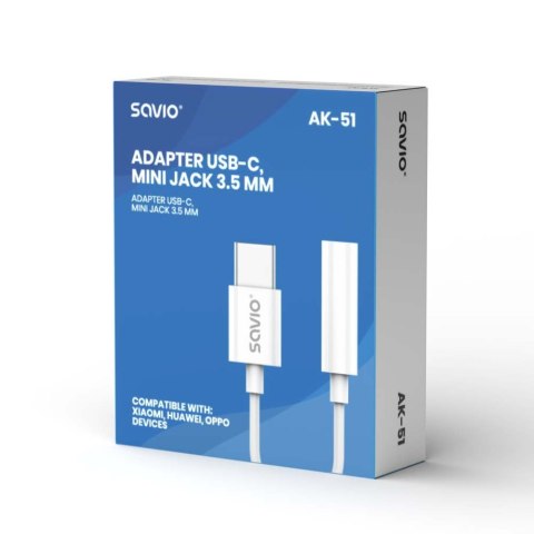 Adapter USB-C - Mini Jack 3,5mm, Xiaomi, Huawei, Oppo, AK-51 Adapter USB-C - Mini Jack 3,5mm, Xiaomi, Huawei, Oppo, AK-51