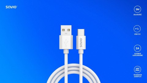 Kabel USB-A - USB-C, 2A, 3m, CL-168 Kabel USB-A - USB-C, 2A, 3m, CL-168