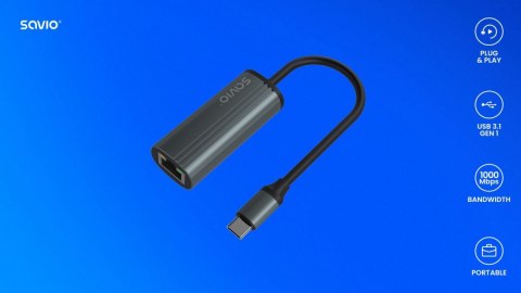 Adapter USB-C 3.1 Gen 1 do RJ-45 Gigabit Ethernet, AK-56 Adapter USB-C 3.1 Gen 1 do RJ-45 Gigabit Ethernet, AK-56