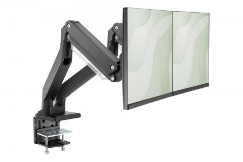 Ramię biurkowe podwójne z zaciskiem, 2xLCD, max. 35", max. obciążenie 2x15kg, ze sprężyną gazową Ramię biurkowe podwójne z zaciskiem, 2xLCD, max. 35", max. obciążenie 2x15kg, ze sprężyną gazową