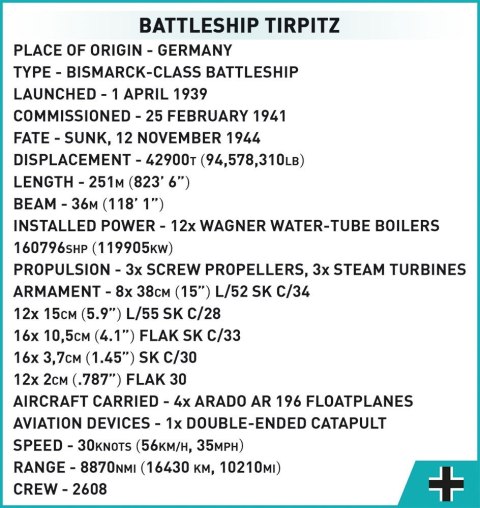 Klocki Historical Collection Battleship Tirpitz 2810 elementów Klocki Historical Collection Battleship Tirpitz 2810 elementów