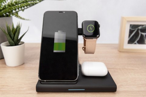 Stacja ładująca indukcyjna 3w1 składana 15W MagSafe + Qi 1m USB Czarna Stacja ładująca indukcyjna 3w1 składana 15W MagSafe + Qi 1m USB Czarna