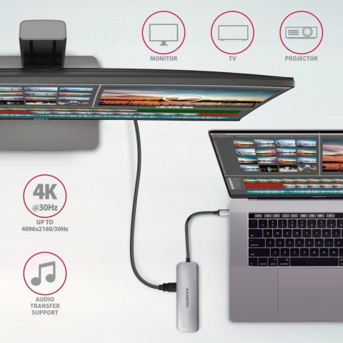 HMC-5 Wieloportowy hub USB 5in1, 5Gbps, 2x USB-A, HDMI 4K/30Hz, SD/microSD, PD 100W, 20cm USB-C kabel HMC-5 Wieloportowy hub USB 5in1, 5Gbps, 2x USB-A, HDMI 4K/30Hz, SD/microSD, PD 100W, 20cm USB-C kabel