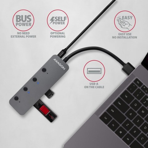 HUE-MSA Hub 4-portowy USB 3.2 Gen 1 switch, metalowy, 20cm USB-A kabel, microUSB dodatkowe zasilanie HUE-MSA Hub 4-portowy USB 3.2 Gen 1 switch, metalowy, 20cm USB-A kabel, microUSB dodatkowe zasilanie