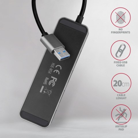 HUE-MSA Hub 4-portowy USB 3.2 Gen 1 switch, metalowy, 20cm USB-A kabel, microUSB dodatkowe zasilanie HUE-MSA Hub 4-portowy USB 3.2 Gen 1 switch, metalowy, 20cm USB-A kabel, microUSB dodatkowe zasilanie