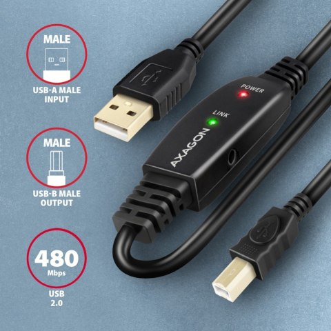 ADR-220B USB 2.0 A-M -> B-M aktywny kabel połączeniowy/wzmacniacz 20m ADR-220B USB 2.0 A-M -> B-M aktywny kabel połączeniowy/wzmacniacz 20m