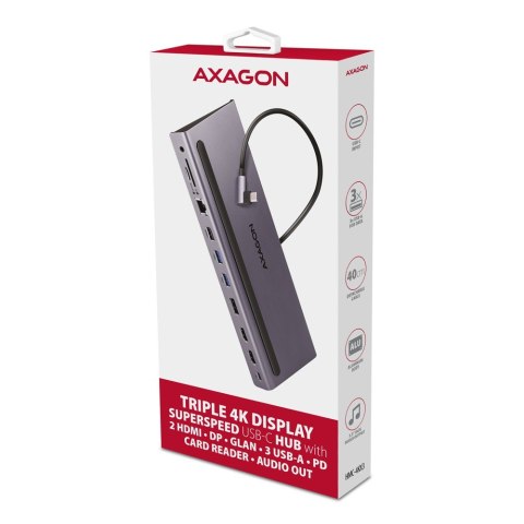 HMC-4KX3 Wieloportowy hub USB 11in1, 5Gbps, 3x USB-A, 2x HDMI 4K/60Hz+ DP 4K/60Hz+ GLAN + SD/microSD + audio, PD 100W, 40cm USB- HMC-4KX3 Wieloportowy hub USB 11in1, 5Gbps, 3x USB-A, 2x HDMI 4K/60Hz+ DP 4K/60Hz+ GLAN + SD/microSD + audio, PD 100W, 40cm USB-