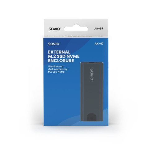 Obudowa na dysk zewnętrzny M.2 SSD NVMe, USB-C 3.1, AK-67 Obudowa na dysk zewnętrzny M.2 SSD NVMe, USB-C 3.1, AK-67