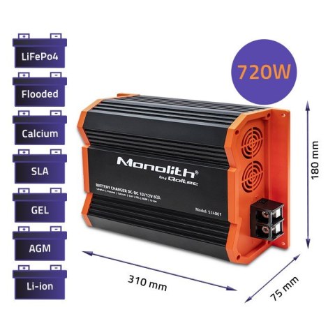 Ładowarka Monolith DC-DC do akumulatorów LiFePO4 AGM 12V-12V | 60A | 720W Ładowarka Monolith DC-DC do akumulatorów LiFePO4 AGM 12V-12V | 60A | 720W