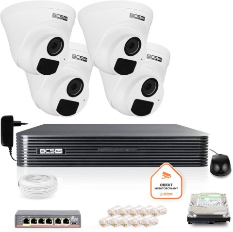 Zestaw monitoringu IP BCS Basic 4x Kamera BCS-B-EIP15FR3(2.0) Rejestrator z dyskiem 1TB Zestaw monitoringu IP BCS Basic 4x Kamera BCS-B-EIP15FR3(2.0) Rejestrator z dyskiem 1TB