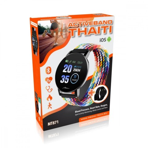 Smartband THAITI 2 nylonowe paski MT871 monitoring ciśnienia krwi, pulsu, natlenienia, aktywności sportowej i innych parametrów Smartband THAITI 2 nylonowe paski MT871 monitoring ciśnienia krwi, pulsu, natlenienia, aktywności sportowej i innych parametrów
