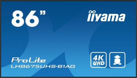 Monitor 85.6 calowy LH8675UHS-B1A, 24/7,IPS,ANDROID.11,4K,500cd/m2,WiFi,3xHDMI,DP,Daisy/Chain,2xUSB,2x10W,RJ45,iiSignage2,FailOv Monitor 85.6 calowy LH8675UHS-B1A, 24/7,IPS,ANDROID.11,4K,500cd/m2,WiFi,3xHDMI,DP,Daisy/Chain,2xUSB,2x10W,RJ45,iiSignage2,FailOv
