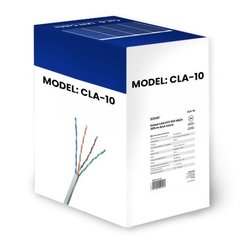 Kabel LAN UTP 100 Mb/s 305 m drut szary, CLA-10 Kabel LAN UTP 100 Mb/s 305 m drut szary, CLA-10