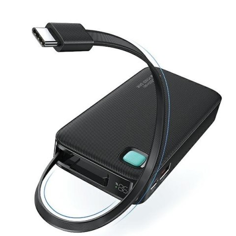 Powerbank 10000mAh 20W zwijany kabel USB-C fast charge Czarny Powerbank 10000mAh 20W zwijany kabel USB-C fast charge Czarny