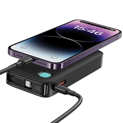 Powerbank 10000mAh 20W zwijany kabel USB-C fast charge Czarny Powerbank 10000mAh 20W zwijany kabel USB-C fast charge Czarny