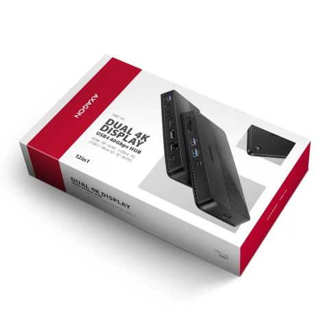 HMC-U4 Wieloportowy hub USB 12in1, USB 4.0 40Gbps, 3x USB-A, 2x USB-C, GLAN, HDMI 8K, DP 8K, PD 100W, HQ audio 24bit, UHS II SD/ HMC-U4 Wieloportowy hub USB 12in1, USB 4.0 40Gbps, 3x USB-A, 2x USB-C, GLAN, HDMI 8K, DP 8K, PD 100W, HQ audio 24bit, UHS II SD/