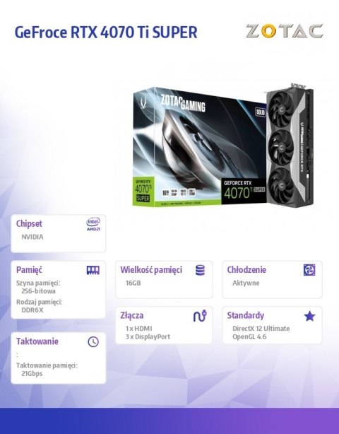 Karta graficzna GeFroce RTX 4070 Ti SUPER SOLID 16GB GDDR6X 256bit Karta graficzna GeFroce RTX 4070 Ti SUPER SOLID 16GB GDDR6X 256bit