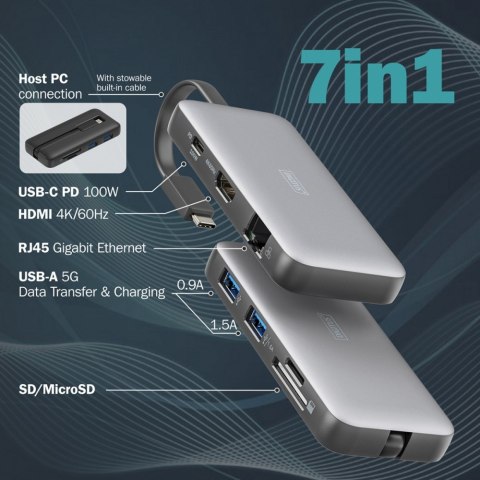 Stacja dokująca podróżna USB Typ C 7-portów HDMI 4K/60Hz PD 3.0 Stacja dokująca podróżna USB Typ C 7-portów HDMI 4K/60Hz PD 3.0