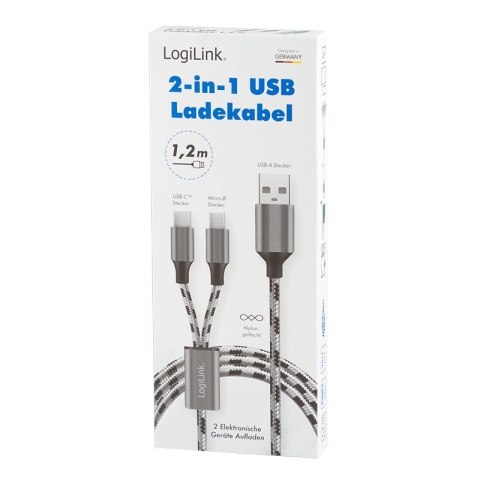 Kabel USB2.0 A/M do micro USB + USB-C, 1.2m Kabel USB2.0 A/M do micro USB + USB-C, 1.2m