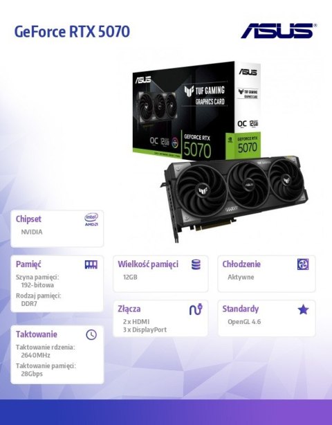 Karta graficzna GeForce RTX 5070 OC TUF-RTX5070-O12G-GAMING Karta graficzna GeForce RTX 5070 OC TUF-RTX5070-O12G-GAMING