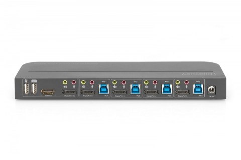 Przełącznik KVM, 4 portowy, 4K 60Hz, 4x DP IN, 1x DP OUT, 1x HDMI OUT, 2x USB A, 1x Audio IN&OUT Przełącznik KVM, 4 portowy, 4K 60Hz, 4x DP IN, 1x DP OUT, 1x HDMI OUT, 2x USB A, 1x Audio IN&OUT