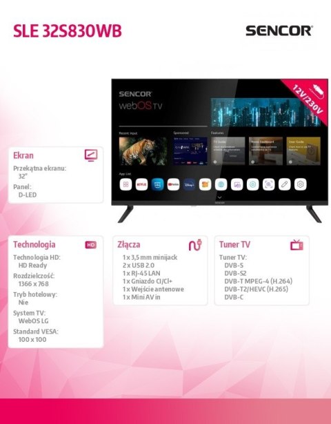Telewizor 32 cale Smart webOS LG 12/240V SLE 32S830WB Wi-Fi BT5.0 Telewizor 32 cale Smart webOS LG 12/240V SLE 32S830WB Wi-Fi BT5.0